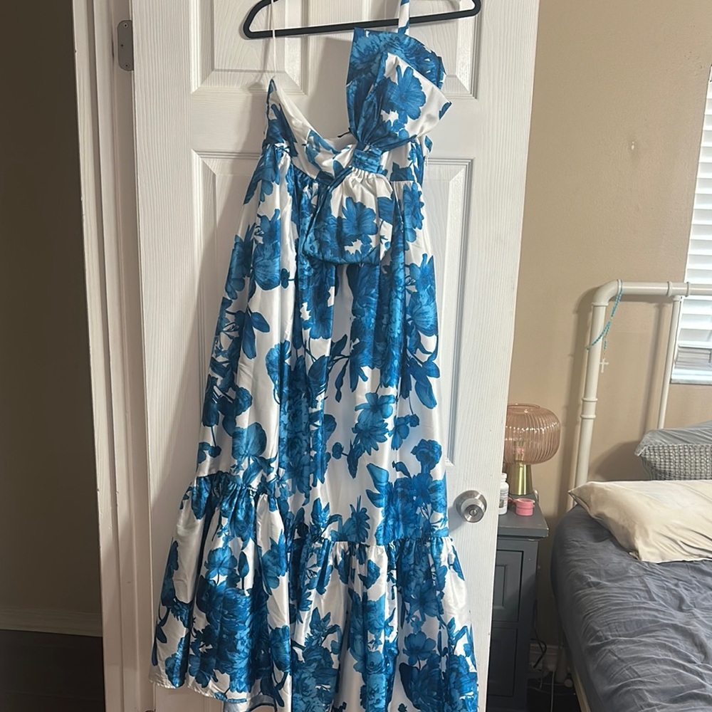 Anthropologie Blue Floral Maxi Dress